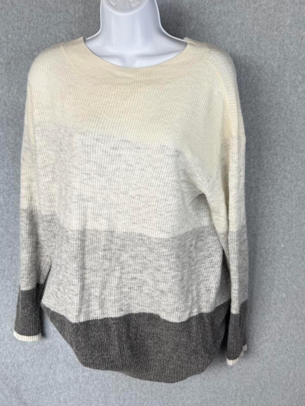 Talbots Colorblock Striped Sweater XL Cream Gray Cozy Knit Pullover cottage